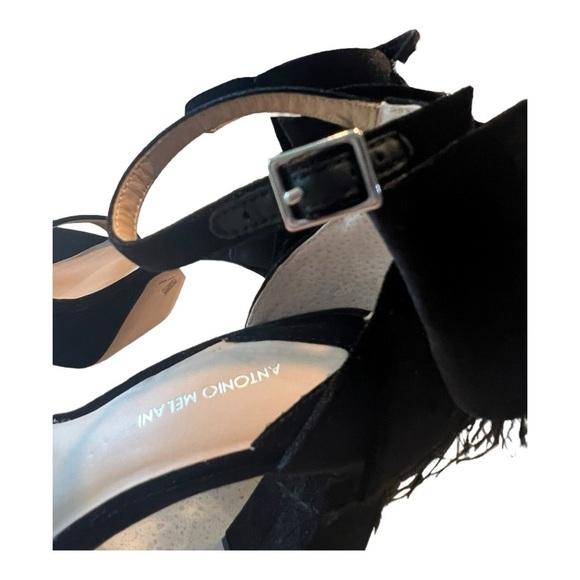 Antonio Melani Janie Black Velvet Platform Angel Rhinestone Bow Feather Size 7.5 - Picture 7 of 16